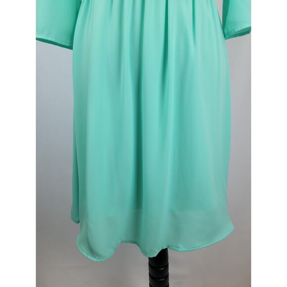 Francesca's Alya NWT V-Neck Bright Mint Green 1/2 Sleeve Knee Length Dress Sz M - Picture 6 of 8